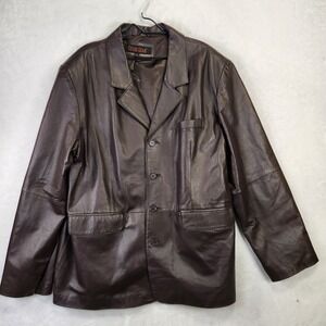 Guide Gear Mens‎ 3XL Brown Genuine Leather Blazer Sport Coat Button Front